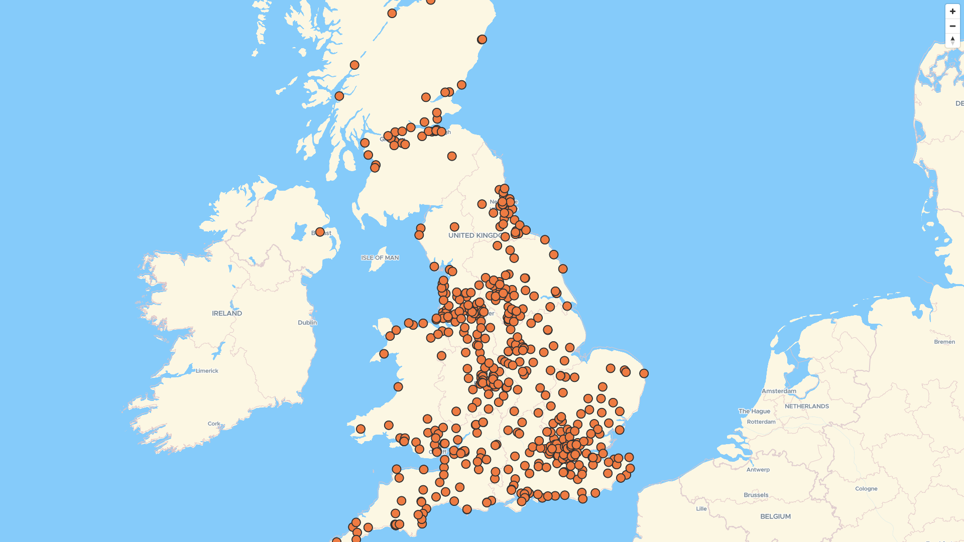 Map of Wetherspoon locations, UK | Mapstack