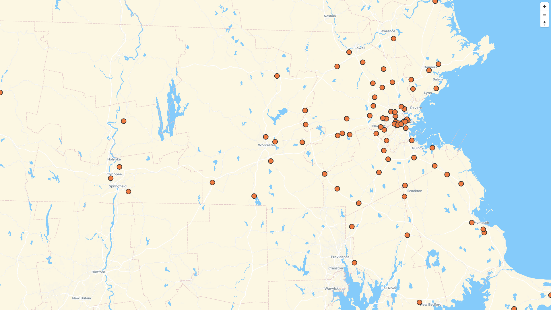 Map of Panera Bread locations in Massachusetts, US | Mapstack